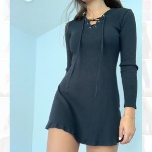 zara lace-up front dress